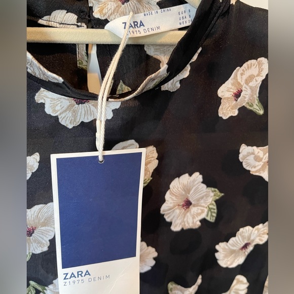 NWT - Zara - Floral Print Midi Dress - Mock Neck Collar - Picture 9 of 12